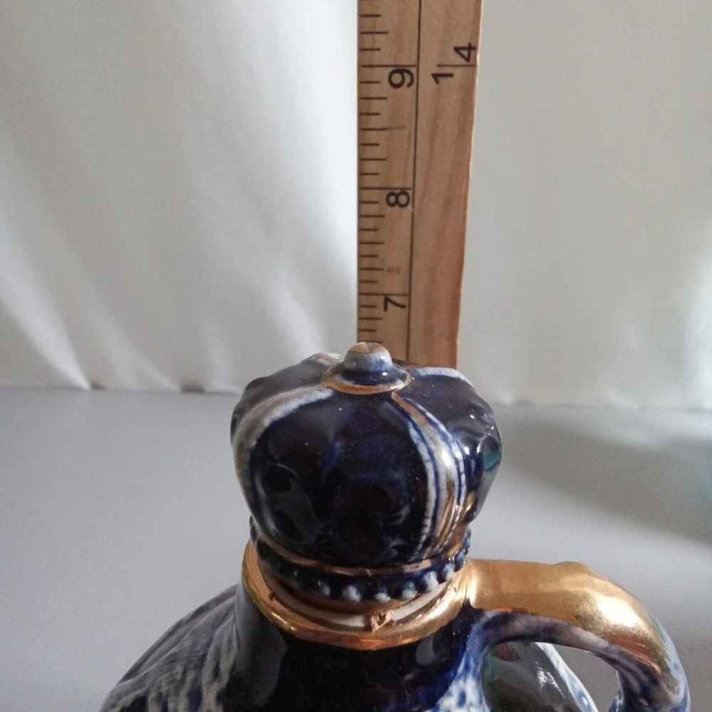 Vintage Tilso Japan Cobalt Blue Musical Decanter Crown Stopper Gold Trim 7.25